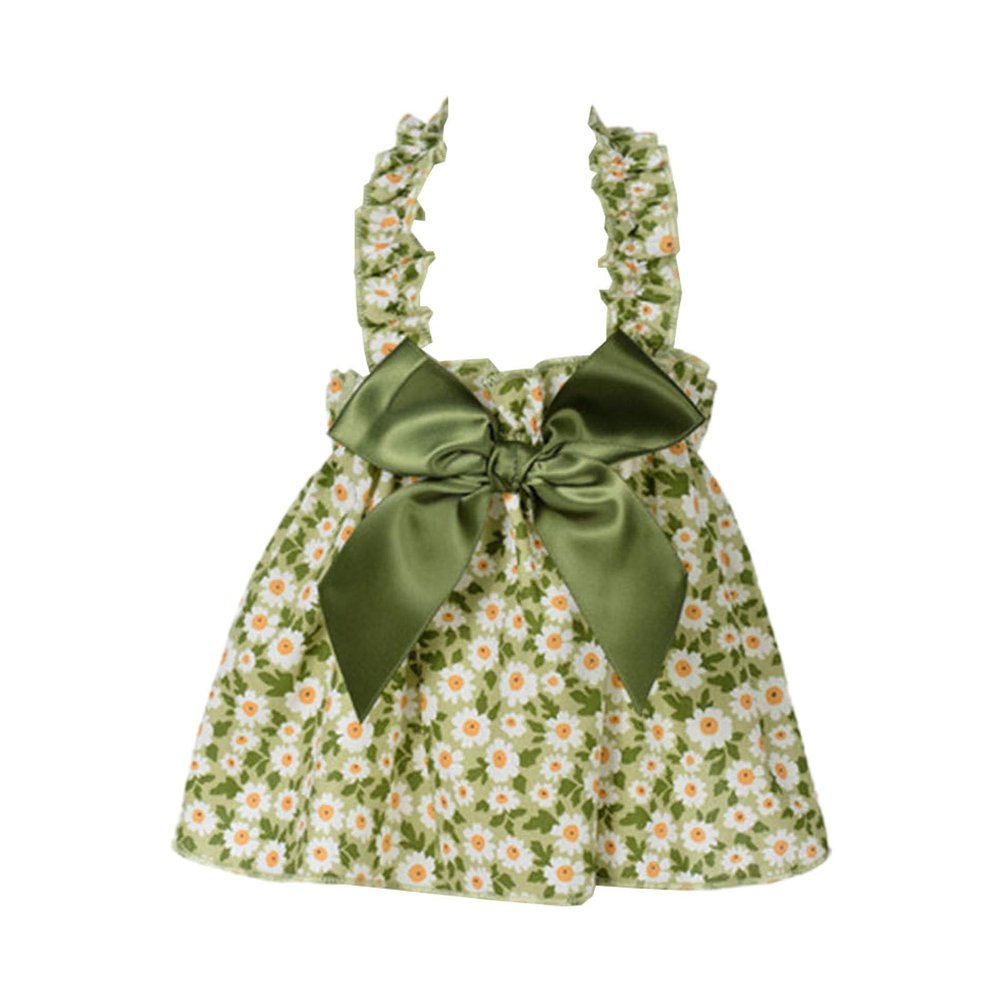 Dog Dress, Comfortable, Soft, Floral Pattern, Cotton, Bow, Halter Dress, Pet Supplies, Gifts for Valentine's Day/Mother's Day/Christmas/Birthdays (Green, XS)