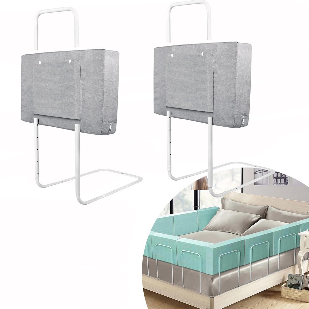 JOIEYOU Bed Rail, 60 cm, 5-Position Height-Adjustable, Linen Gray
