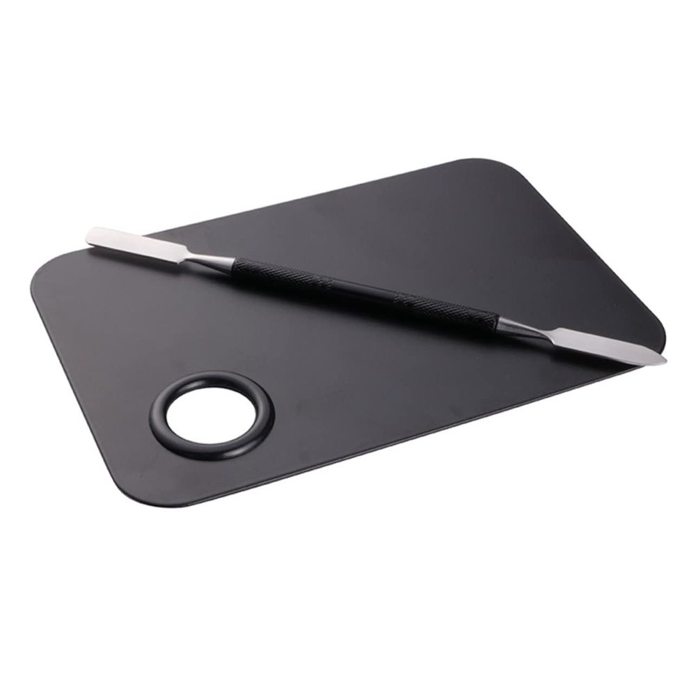 COHEALI 2-Piece Stainless Steel Nail Art Mixing Palette Set, Double-Sided Mixing Tool, Black