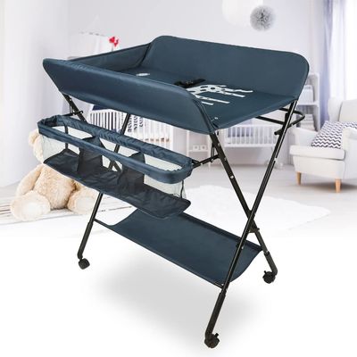 Folding Baby Changing Table, Portable Diaper Changing Station, Dark Blue, 80 × 66 × 98 cm