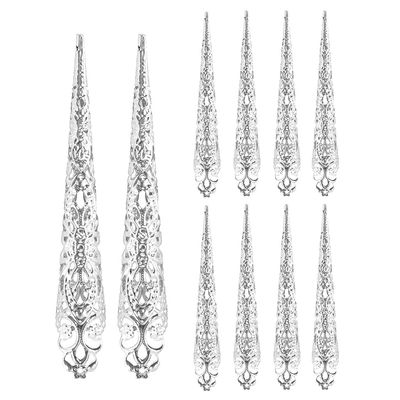 UUYYEO Silver Metal Finger Claw Rings, Long Nail Tips, 10-Piece Set