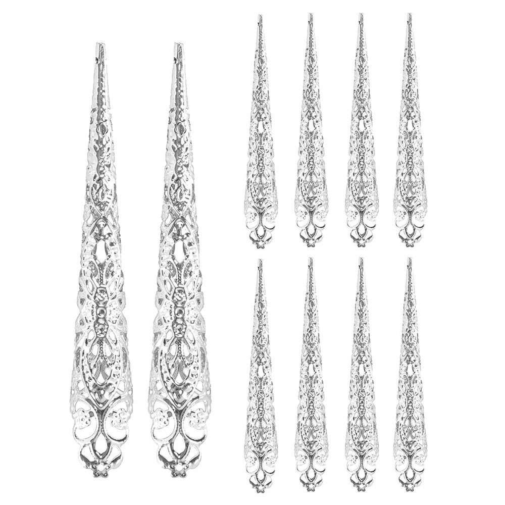UUYYEO Silver Metal Finger Claw Rings, Long Nail Tips, 10-Piece Set