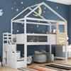 House Bed with Stairs and Window, Children's Bed, Including Slatted Base, 3 Drawers in the Stairs, White (200 x 90 cm) view 1