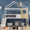 House Bed with Stairs and Window, Children's Bed, Including Slatted Base, 3 Drawers in the Stairs, White (200 x 90 cm) view 2