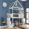 House Bed with Stairs and Window, Children's Bed, Including Slatted Base, 3 Drawers in the Stairs, White (200 x 90 cm) view 3