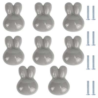 PILYON Cabinet Handles for Kitchen Cabinets, 8-Pack Rabbit Ceramic Knobs, Gray