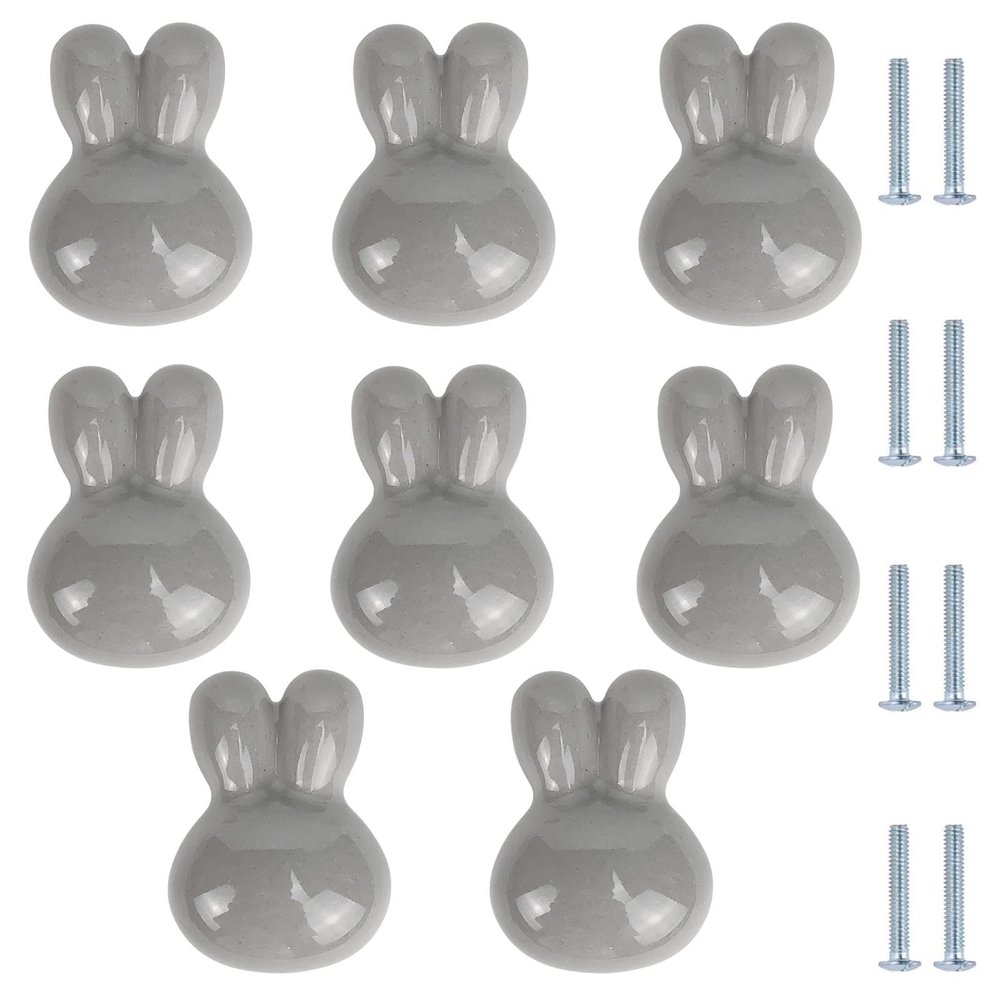 PILYON Cabinet Handles for Kitchen Cabinets, 8-Pack Rabbit Ceramic Knobs, Gray