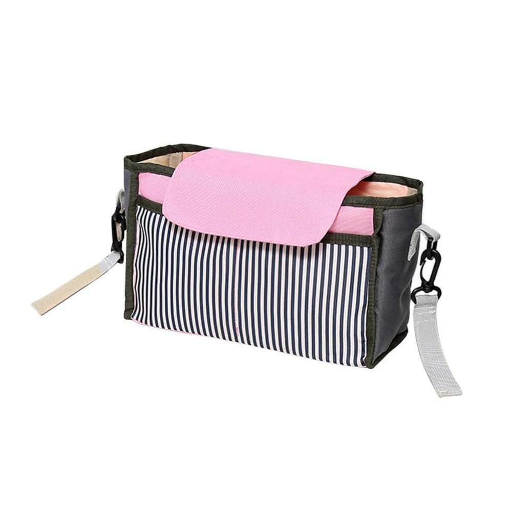 Toyvian Stroller Storage Bag, Portable Nylon Organizer for Baby Bottles, Diapers, Toys and More, Black