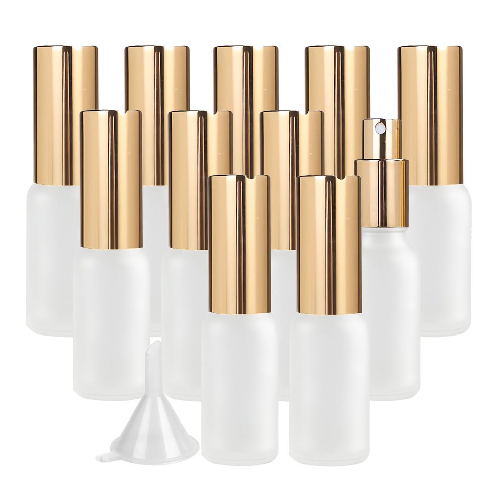 BPZXL 12-Pack 20 mL Refillable Glass Perfume Atomizers with Gold Caps