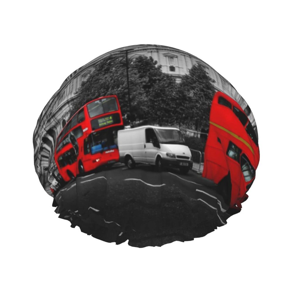Red Bus Printed Shower Cap, Reusable Waterproof Hair Cap for Women, All Hair Lengths