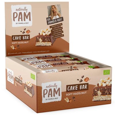 Naturally Pam Cake Bar, Soft Hazelnut, 12 x 44 g, Organic Vegan Oat Bars