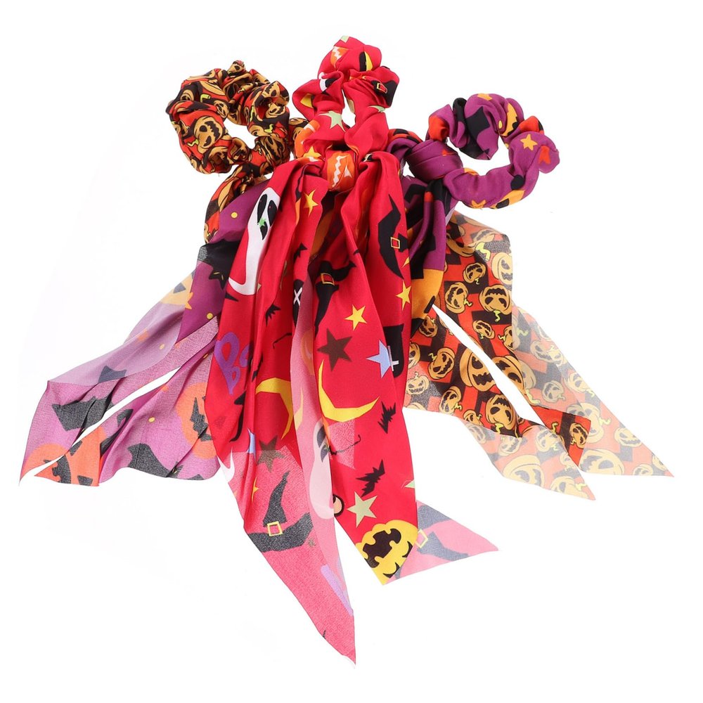 ABOOFAN 12-Piece Halloween Satin Ribbon Hair Ties with Pumpkin Design
