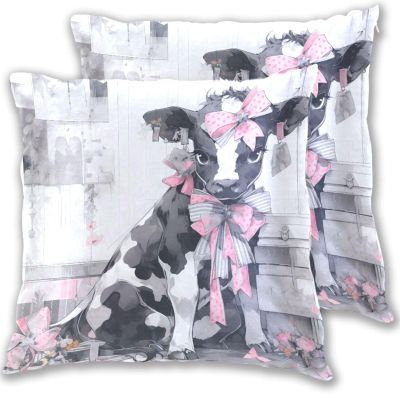 FRODOTGV Cute Bow Pillowcases, Pink Cow, Zipper, 2-Pack, Percale Cotton, 50.8 x 50.8 cm