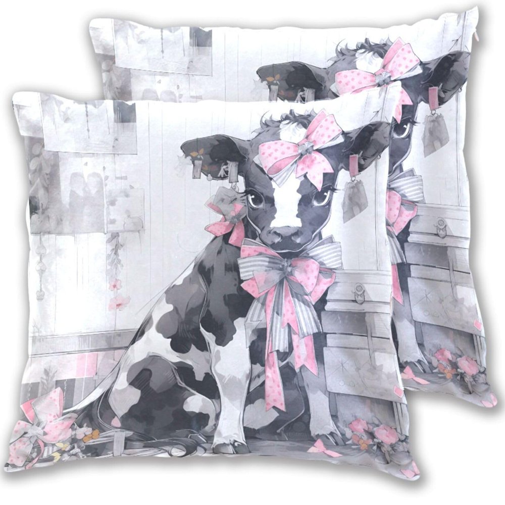 FRODOTGV Cute Bow Pillowcases, Pink Cow, Zipper, 2-Pack, Percale Cotton, 50.8 x 50.8 cm