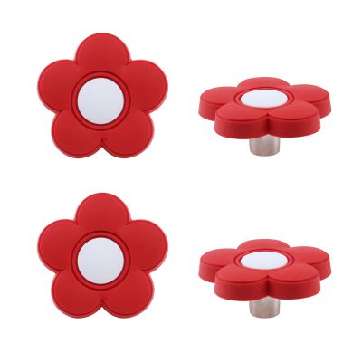 Pufguy 4-Piece Flower-Shaped Rubber Cabinet Knobs, Red