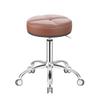 Round Adjustable Rolling Stool, PU Leather, 19.3–25.2 in, Brown view 1