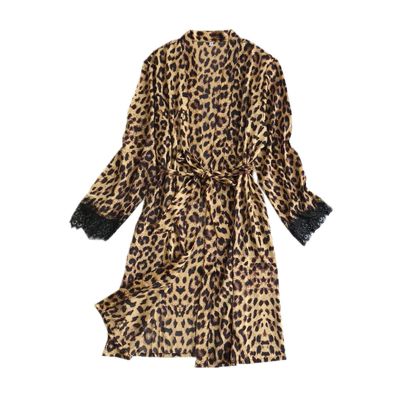 boseucn Sexy Women's Lingerie Set, Silk Robe and Leopard-Print Pajama Set