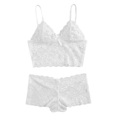 Women's Satin Lace Camisole and Shorts Lingerie Set