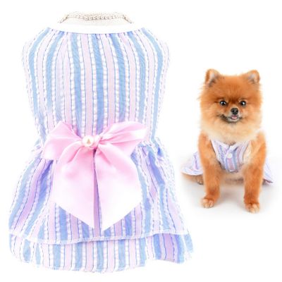 SMALLLEE_LUCKY_STORE Striped Princess Dress for Small Dogs and Cats, Blue, Size L