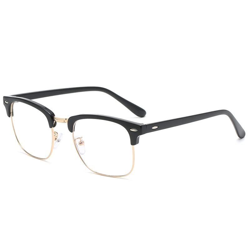 LTSRLL Durable Metal Half-Rim Computer Reading Glasses with Blue-Light Blocking, Gold, +1.50