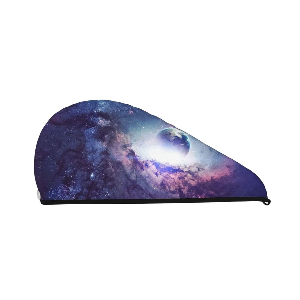 Microfiber Hair Towel for Women, Coral Velvet, Quick-Drying Hair Turban, Space Galaxy Print