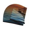 Women's Microfiber Hair Towel, Coral Velvet, Quick-Drying, Sunset Beach Sailboat Print view 3