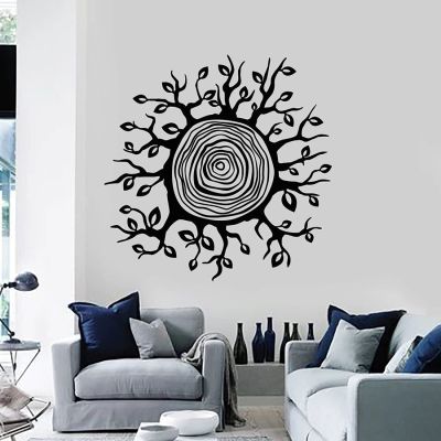 HUANYIN Wall Decal, Leaf Stump Circular Layers, Natural Wallpaper, Home Decor, Bedroom, Nursery, Kids' Room, Window, Vinyl Sticker, 42 x 42 cm