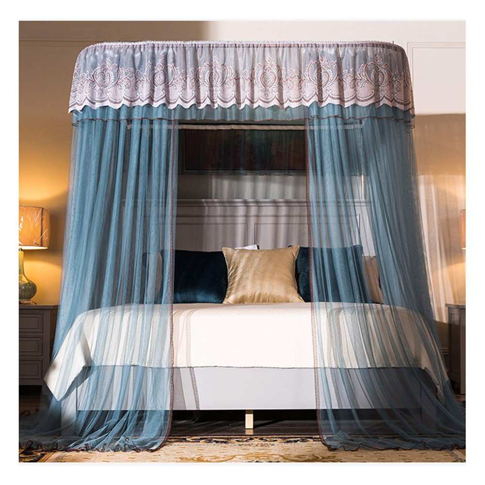 CENAP Bed Curtains, U-Shaped Double-Track Canopy, Reinforced Princess Canopy for Girls, Lace Decor, 3 Openings, Mosquito Net, 180 x 220 x 205 cm