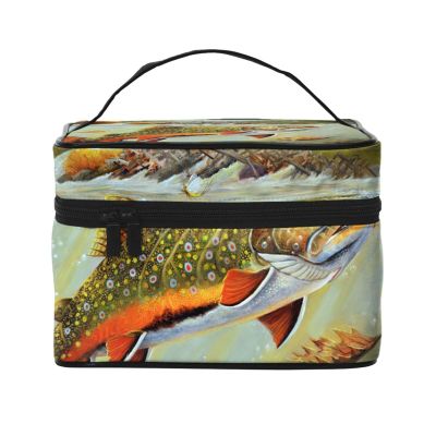Brook Trout Fishing Print Makeup Bag, Large Capacity Travel Organizer