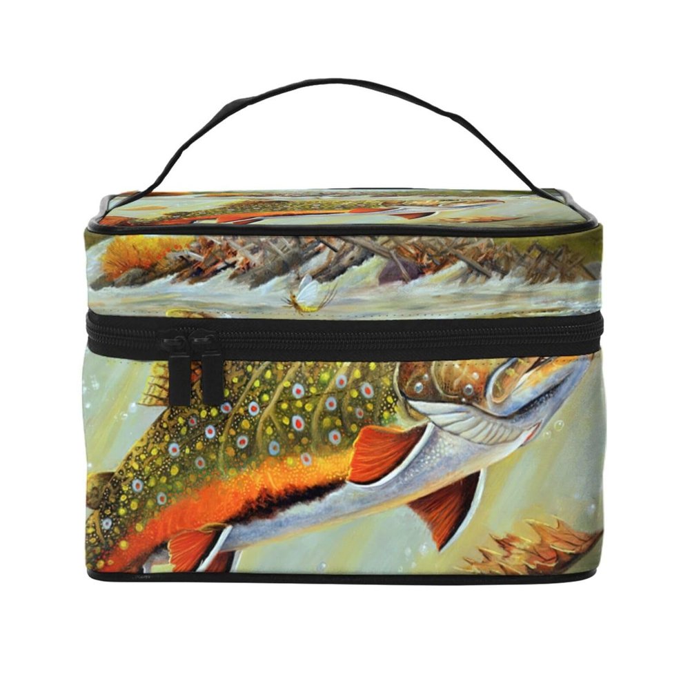 Brook Trout Fishing Print Makeup Bag, Large Capacity Travel Organizer