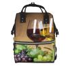 Grape-Printed Wine Glasses Diaper Backpack, Black, One Size view 1