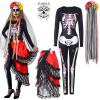 Ramede 4-Piece Halloween Day of the Dead Catsuit Costume for Women, Skeleton Bodysuit, Tie-On Bustle, Headband and Temporary Face Tattoos, Large view 1