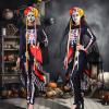 Ramede 4-Piece Halloween Day of the Dead Catsuit Costume for Women, Skeleton Bodysuit, Tie-On Bustle, Headband and Temporary Face Tattoos, Large view 2