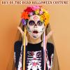Ramede 4-Piece Halloween Day of the Dead Catsuit Costume for Women, Skeleton Bodysuit, Tie-On Bustle, Headband and Temporary Face Tattoos, Large view 4