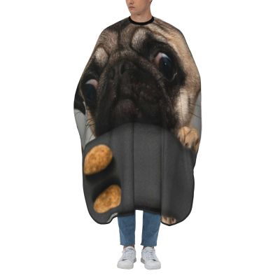 Cute Pug Printed Haircut Cape, Waterproof Unisex Salon Barber Cape, White, One Size