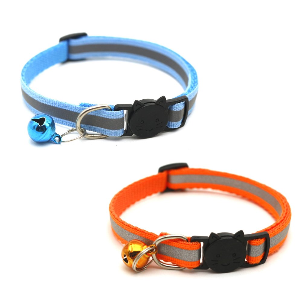 Newtensina Reflective Cat Collars with Bells, Orange/Blue, 2-Pack