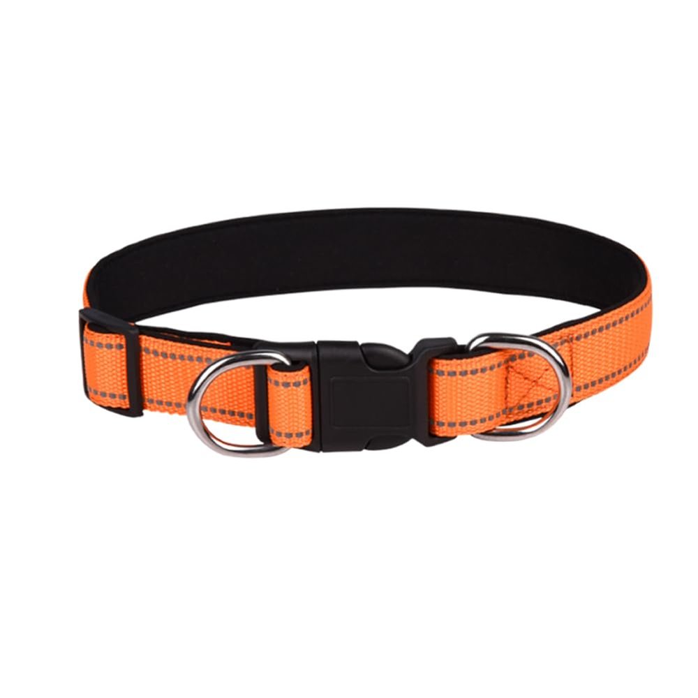 Newtensina Nylon Dog Collar - Soft Reflective for Medium to Large Dogs - Orange - L