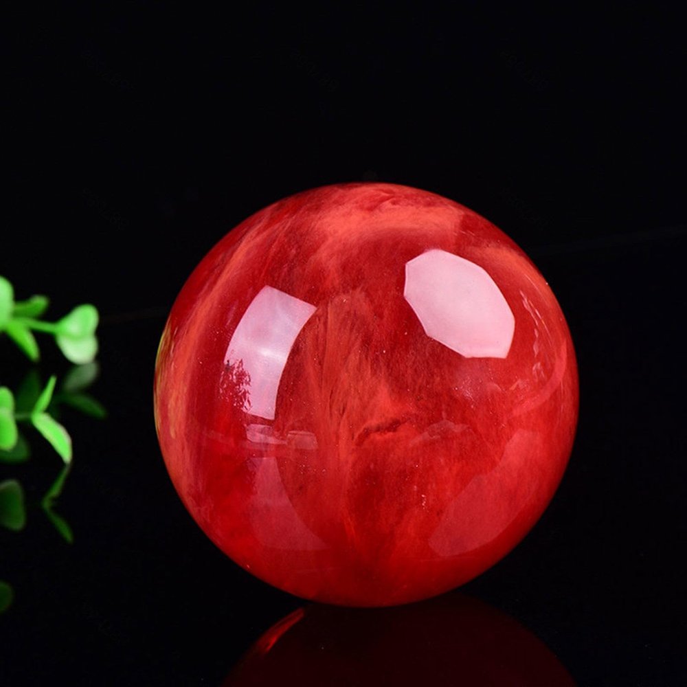 DECORN Red Clear Fused Quartz Crystal Ball | Red Obsidian Ball | Natural Red Crystal Ruby Ball for Meditation, Healing, Feng Shui, 3 in (8 cm)