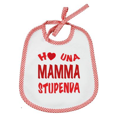 Bib with Funny Sayings, 20 x 24 cm, with Ties, Beautiful Red Mother