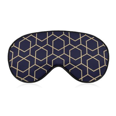 Sleep Mask, Blue, Black and Gold Linear Grid, Adjustable Strap