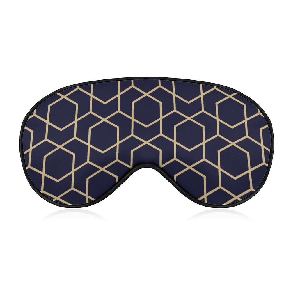 Sleep Mask, Blue, Black and Gold Linear Grid, Adjustable Strap