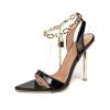 12 cm Flat-Front Stiletto Sandals, Pointed Open Toe, Ankle Strap, Black, EU 36 view 1