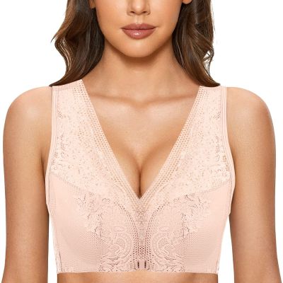 Boseucn Dirndl Bra, Women's Wireless Front-Clasp Seamless Minimizer Push-Up Bralette