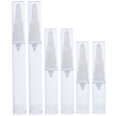 6-Piece Airless Pump Bottles, 5 ml, 10 ml, 15 ml, White Plastic