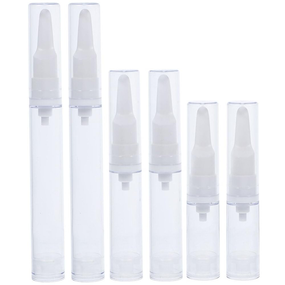 6-Piece Airless Pump Bottles, 5 ml, 10 ml, 15 ml, White Plastic