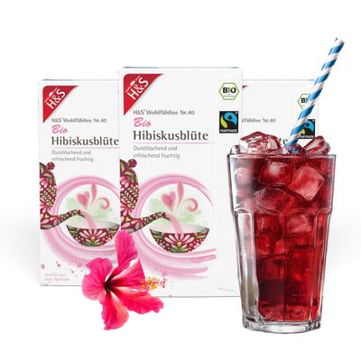 H&S Organic Hibiscus Blossom Tea, 3 x 20 Bags (1.75 g), 3-Pack