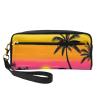 Small Leather-Look Makeup Bag with Elephant and Heart-Shaped Flower, Sunset Palm view 1