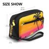 Small Leather-Look Makeup Bag with Elephant and Heart-Shaped Flower, Sunset Palm view 3