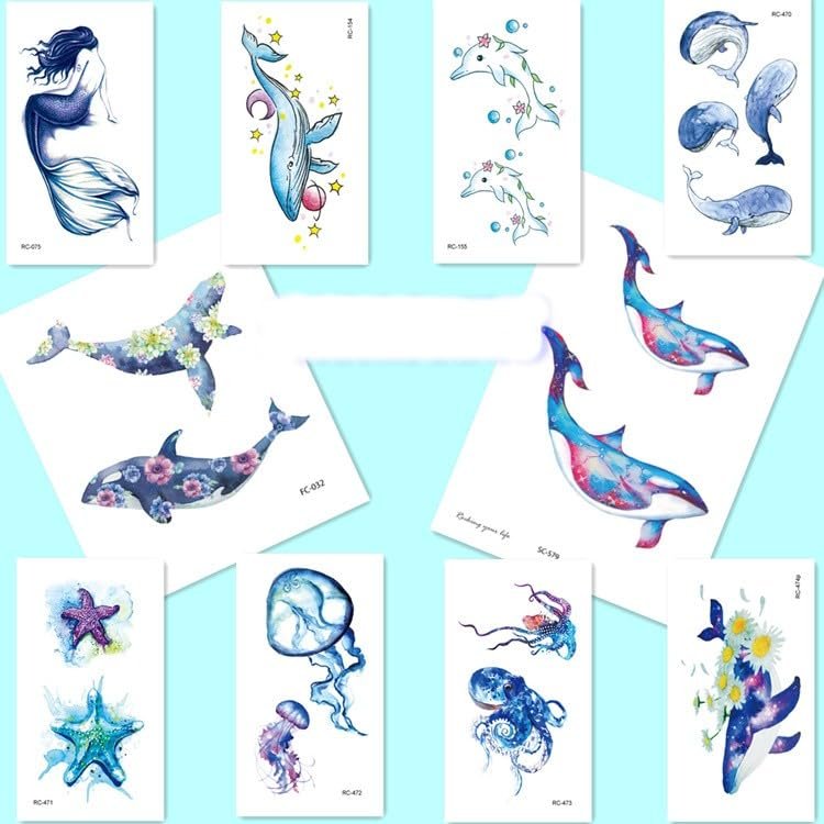Fake Tattoos: Whale, Dolphin, Starfish, Jellyfish and Mermaid Designs