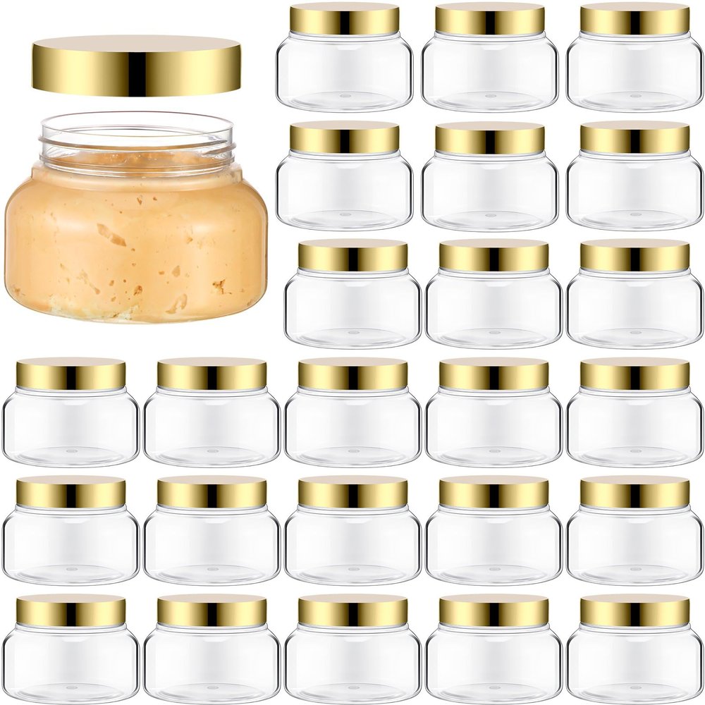 Mumufy 237 mL Gold Plastic Cosmetic Jars with Lids